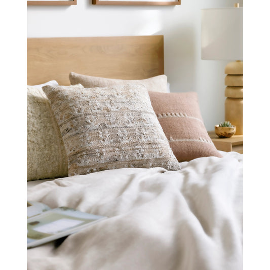 Kobe Accent Pillow - 533815 by Surya in tan, off-white, gray. Made from recycled pet yarn, polyester in a traditional style.
