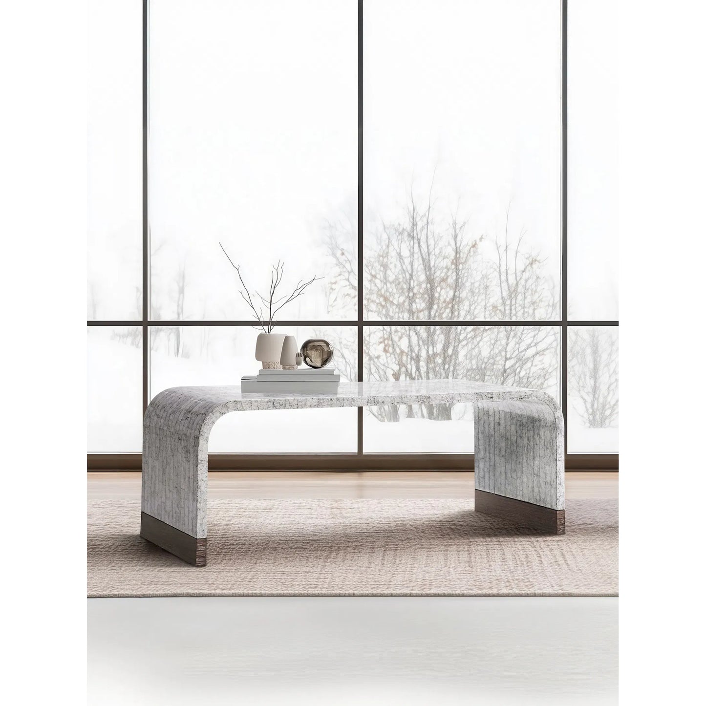 009 SI-2462597 | Lifestyle | Gaia Rectangular Coffee Table by Jonathan Charles in white smoke eggshell. Made from egg shell in a modern style.