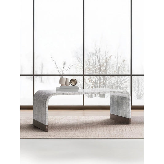 Gaia Rectangular Coffee Table by Jonathan Charles in white smoke eggshell. Made from egg shell in a modern style.