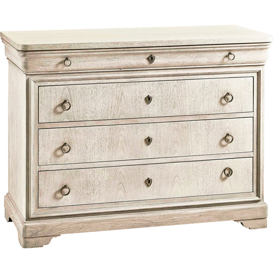001 SI-2186323 | Primary Silo | Timeless Entropy Louis Phillipe Drawer Chest by Jonathan Charles in bleached walnut. Made from cracked walnut, brass in a transitional style.