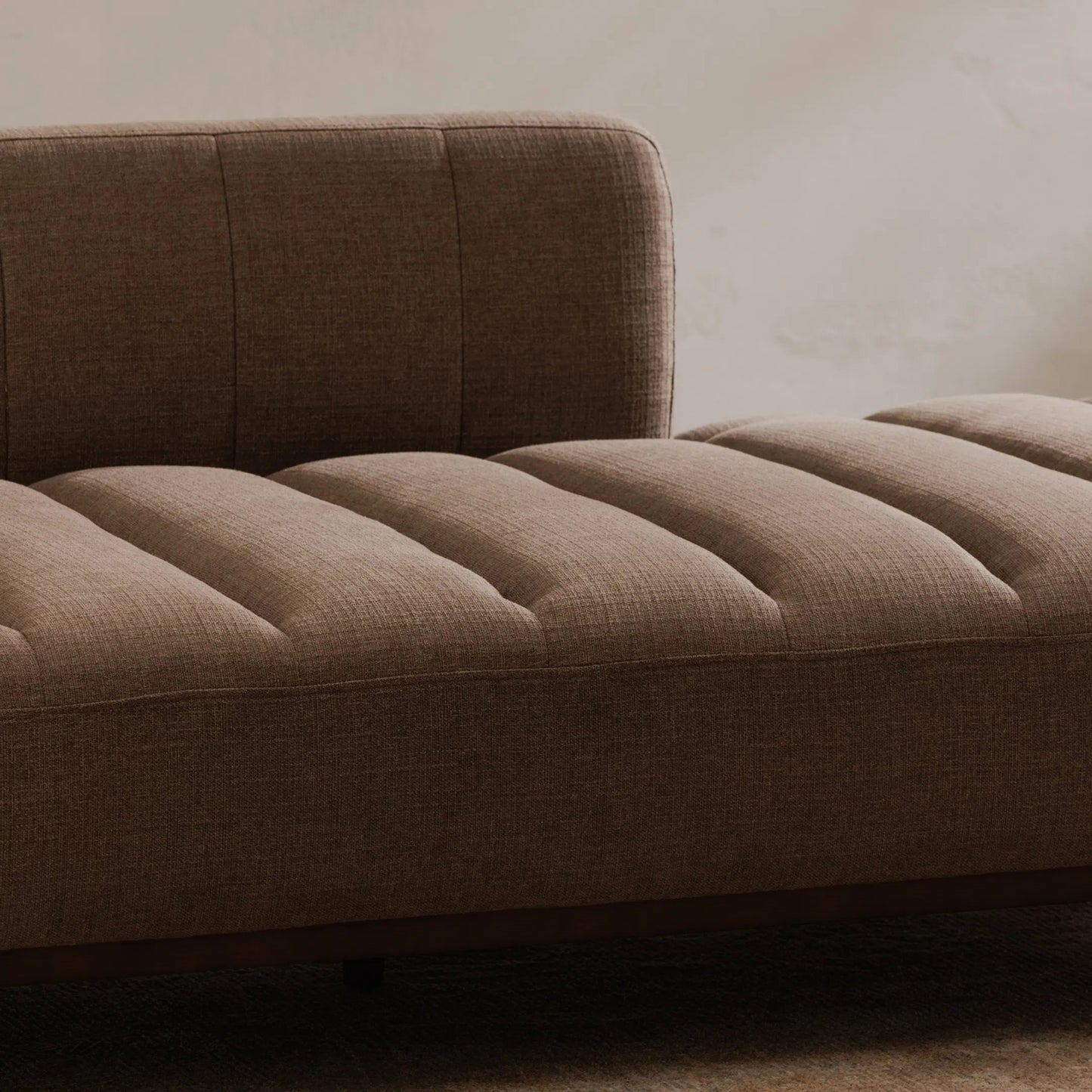 018 SI-2441311 | Lifestyle | Bennett Daybed by Moe's Home Collection in taupe. Made from 95% polyester, 5% nylon, solid wood, plywood, high density foam, polyfill cushions, plastic black legs in a unique style.