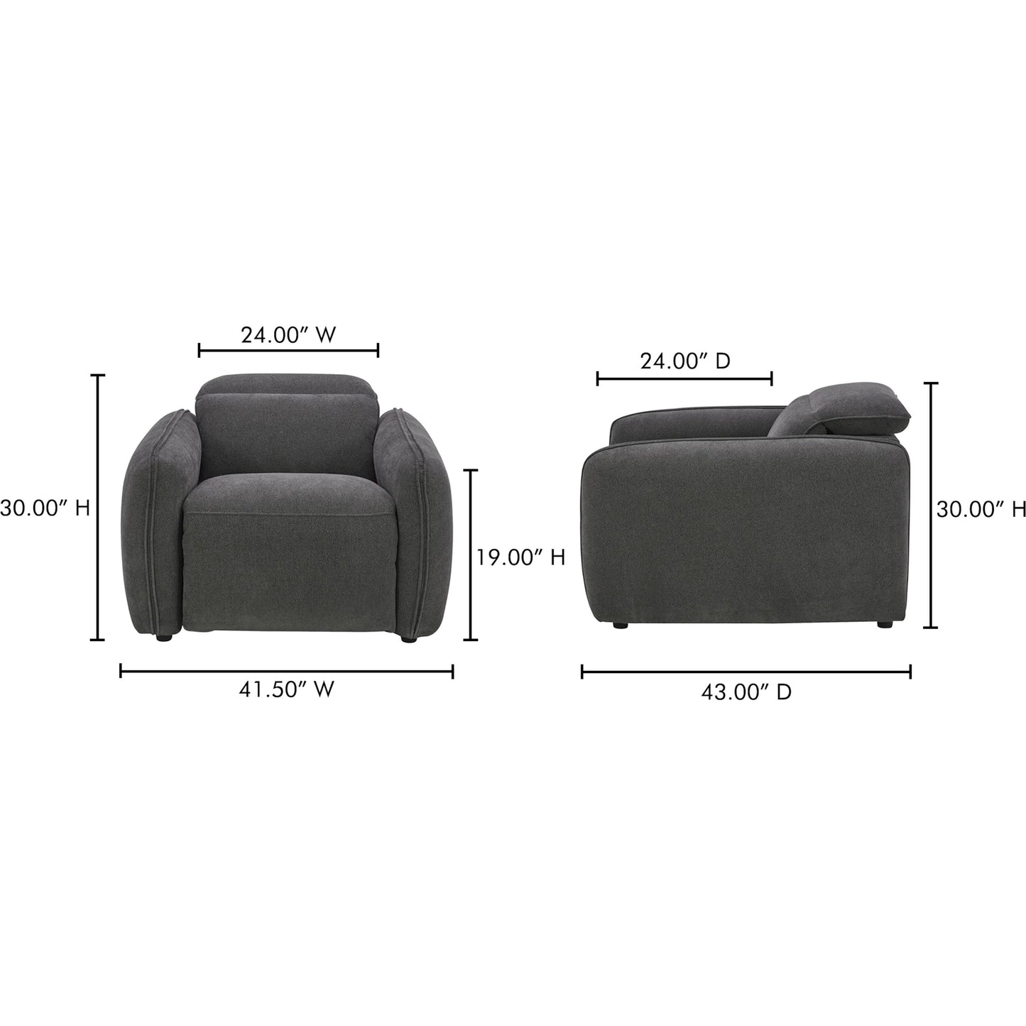 016 SI-2441362 | Lifestyle | Eli Power Recliner Chair by Moe's Home Collection. Made from 100% polyester, solid wood, plywood, high density foam, polyfill cushions, plastic black legs in a unique style.