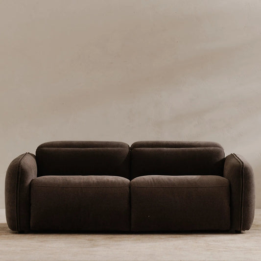 Eli Power Recliner Sofa by Moe's Home Collection. Made from 100% polyester, solid wood, plywood, high density foam, polyfill cushions, plastic black legs in a transitional style.