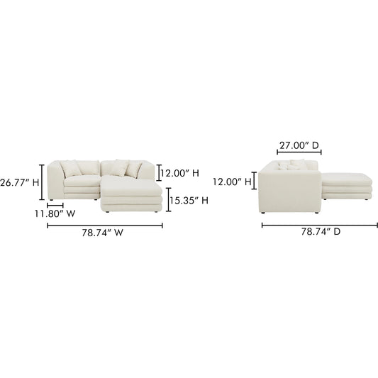 Lowtide Nook Modular Sectional by Moe's Home Collection in warm white. Made from upholstery: 100% polyester, solid wood, plywood frame, foam seat in a transitional style.