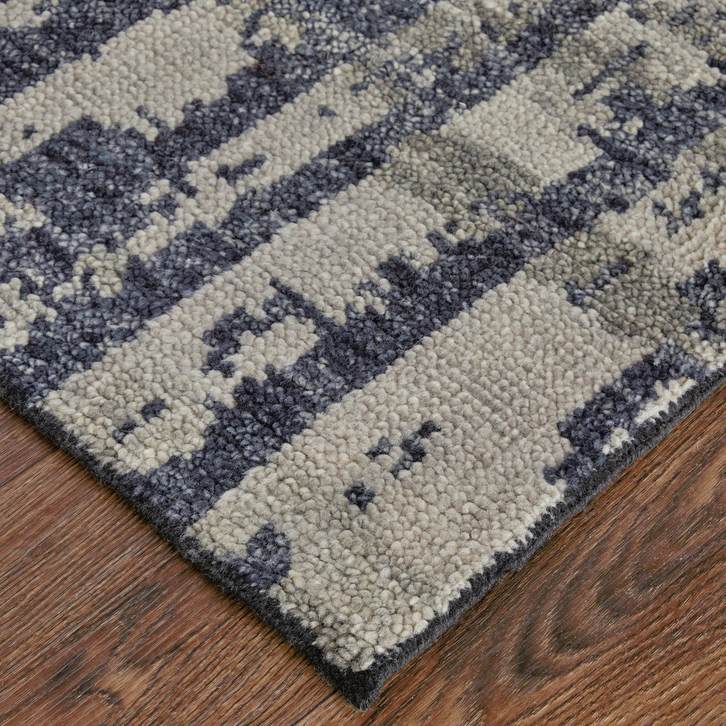 003 SI-2159052,SI-2159056,SI-2159058 | Closeup | Altmar Rug - T18T6035 by Thom Felicia by Feizy Rugs in blue, gray, taupe. Made from wool in a unique style.