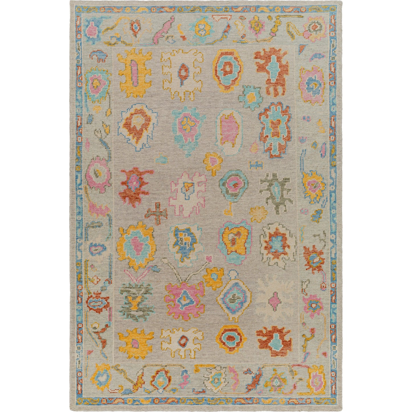 002 SI-1883740,SI-1883742,SI-1883743,SI-1883744 | Primary Silo | Kars Rug - 30333 by Surya in yellow, light pink, aqua, blue, rust, grass green. Made from 80% wool, 20% cotton in a unique style.