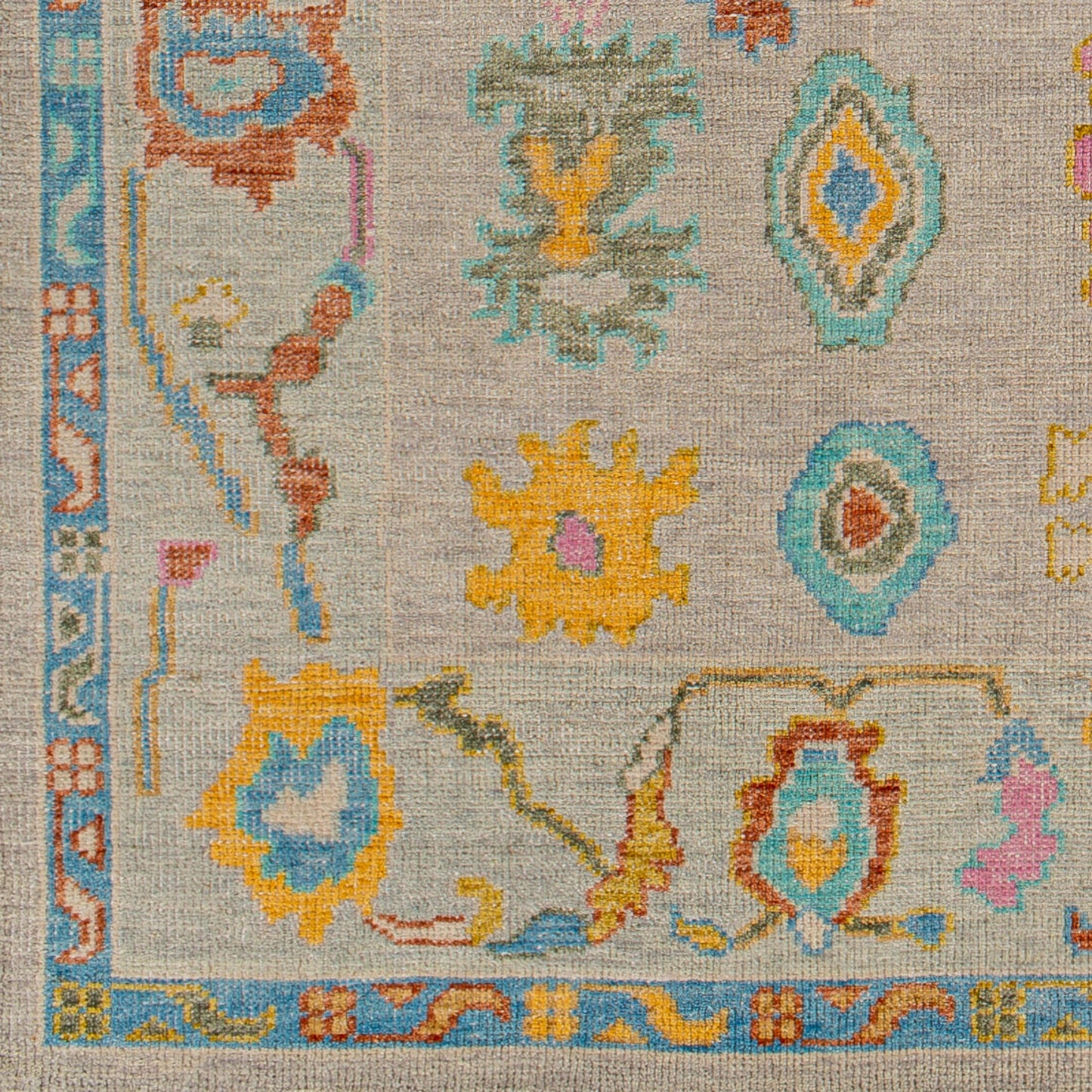 003 SI-1883740,SI-1883742,SI-1883743,SI-1883744 | Closeup | Kars Rug - 30333 by Surya in yellow, light pink, aqua, blue, rust, grass green. Made from 80% wool, 20% cotton in a unique style.