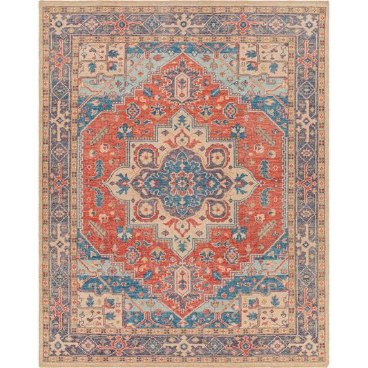 001 SI-1883754 | Primary Silo | Kars Rug - 30334 by Surya in red, coral, blue, pale blue, tan, light beige. Made from 80% wool, 20% cotton in a unique style.