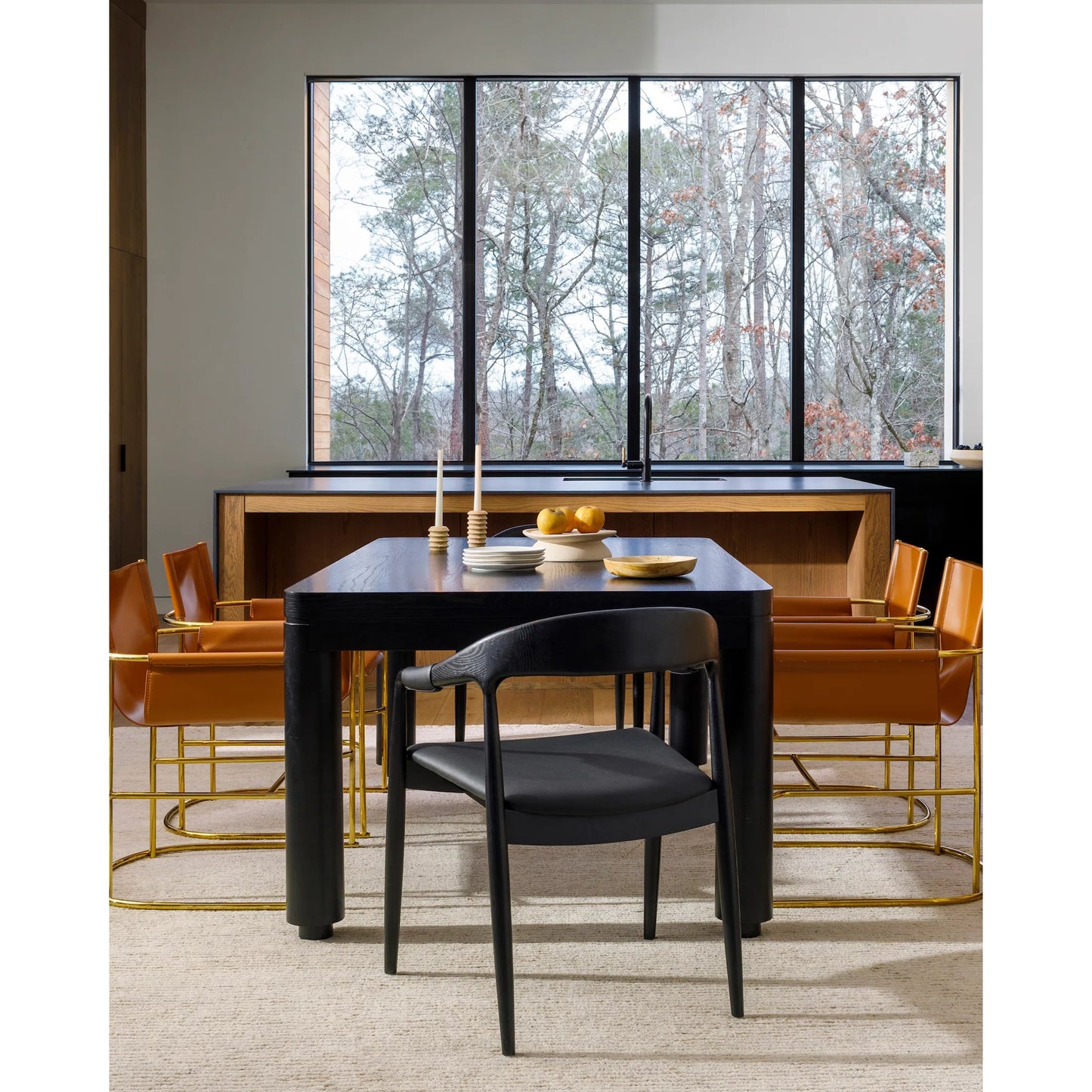004 SI-2164707 | Lifestyle | Kisco Dining Table - 530614 by Surya in top: black, base: black and paintedblackenedraw. Made from wood veneer, mdf, rubber wood in a modern style.
