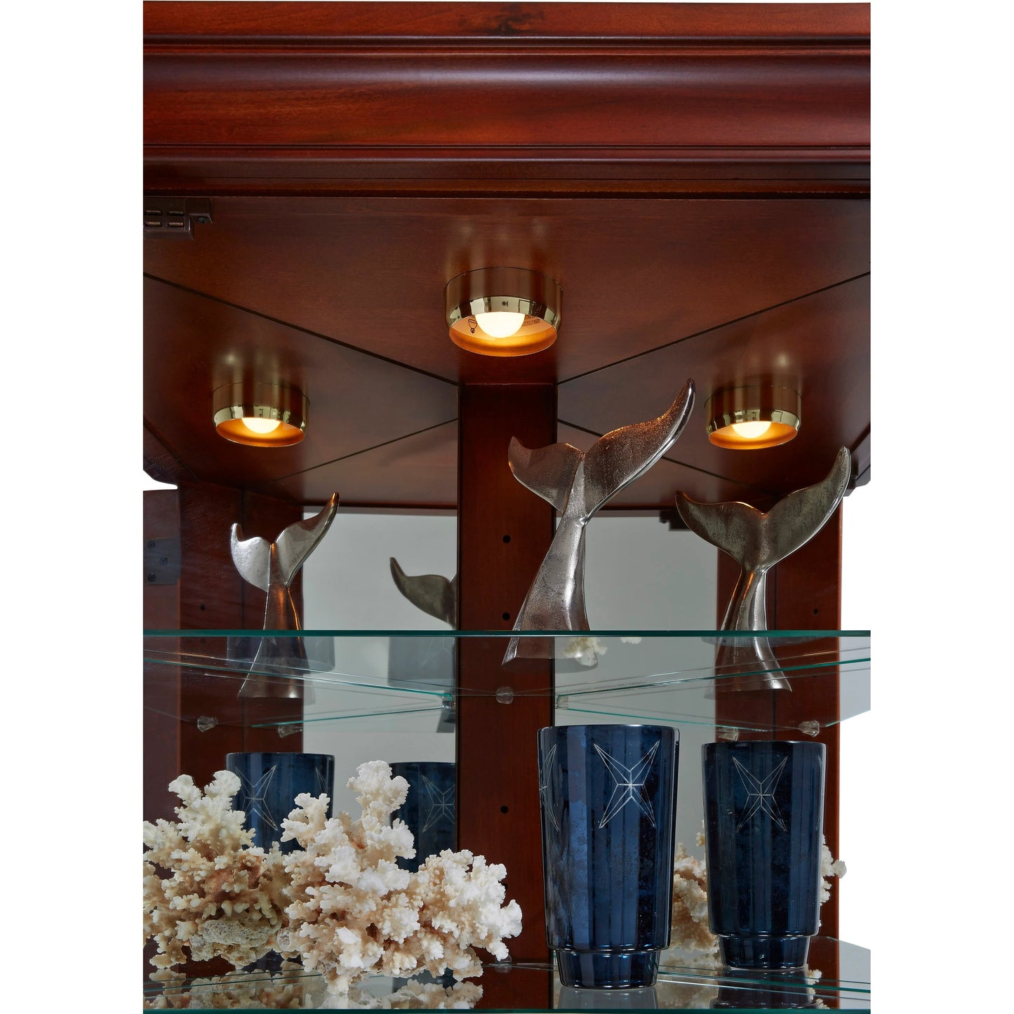 005 SI-2155499 | Closeup | Victorian Cherry Corner Curio by Pulaski Furniture in cherry brown. Made from select hardwoods in a traditional style.