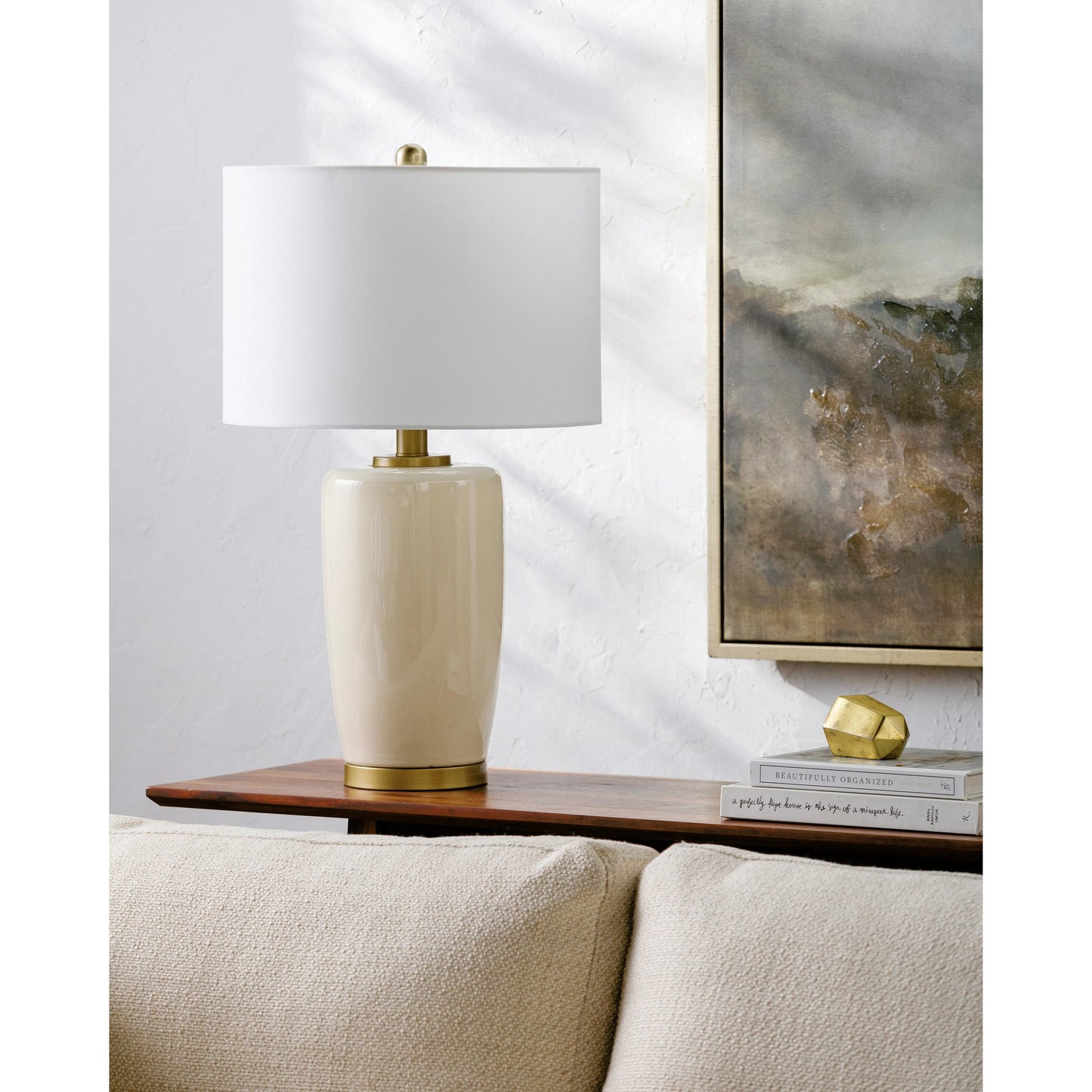 004 SI-2165555 | Lifestyle | Kasuri Accent Table Lamp - 535774 by Surya in platedglazedplated. Made from ceramic, iron, linen, polystyrene in a modern style.