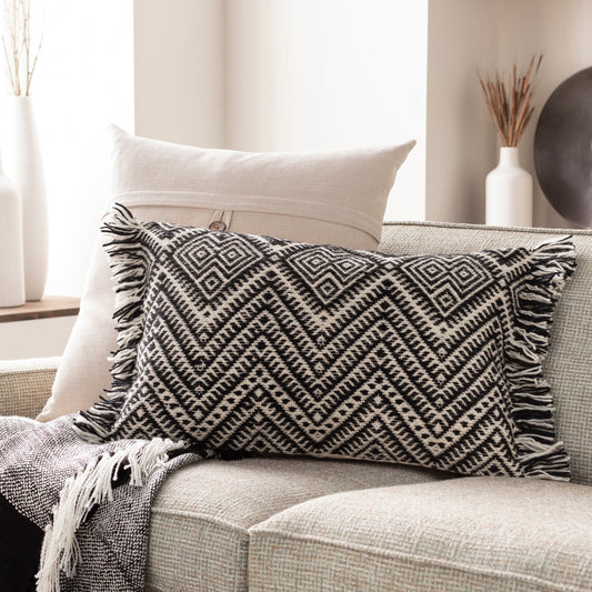 Katniss Pillow - 26161 by Surya in beige, black. Made from 100% wool, 100% cotton in a eclectic & global style.
