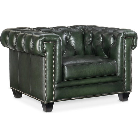 001 SI-2029068 | Primary Silo | Charleston Tufted Chair by Hooker Furniture in sarzana portal and black. Made from leather, sarzana portal (finished, wipe off, top grain with splits) in a transitional style.