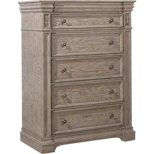 001 SI-2155594 | Primary Silo | Kingsbury Chest by Pulaski Furniture in french grey. Made from oak veneers, hardwood solids in a traditional style.
