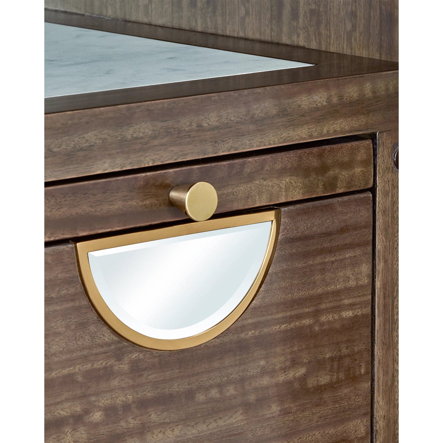 009 SI-2191690 | Additional Silo | Colette Bar Cabinet by Currey and Company in tawny brown, polished brass, mirror, natural, clear, rose. Made from figured eucalyptus, stainless steel, glass, marble, faux velvet in a modern style.