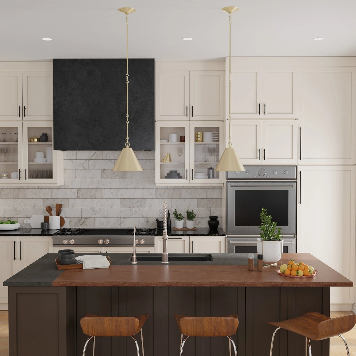 005 SI-1965986 | Lifestyle | Lincoln Tapered Metal 11" Dome Pendant Light by Lumanity in antiqued brass. Made from metal in a modern style.