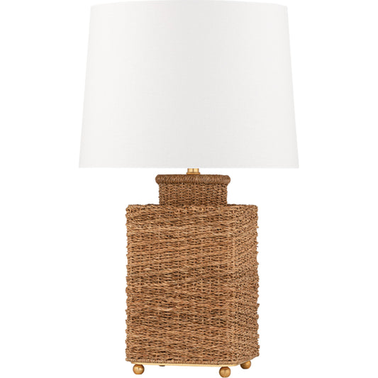 Weaver Table Lamp by Hudson Valley in gold leaf. Made from steel in a coastal style.