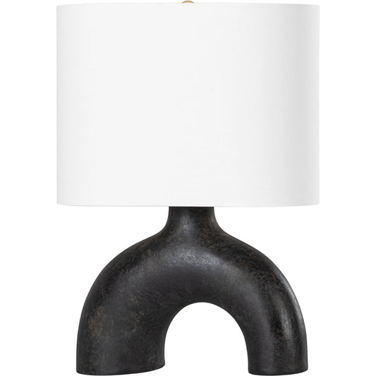 Valhalla Table Lamp by Hudson Valley in aged brass, earth charcoal ceramic. Made from ceramic in a modern style.