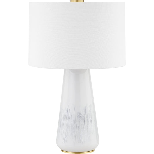 Saugerties Table Lamp by Hudson Valley in aged brass, gloss white ash ceramic. Made from ceramic in a modern style.