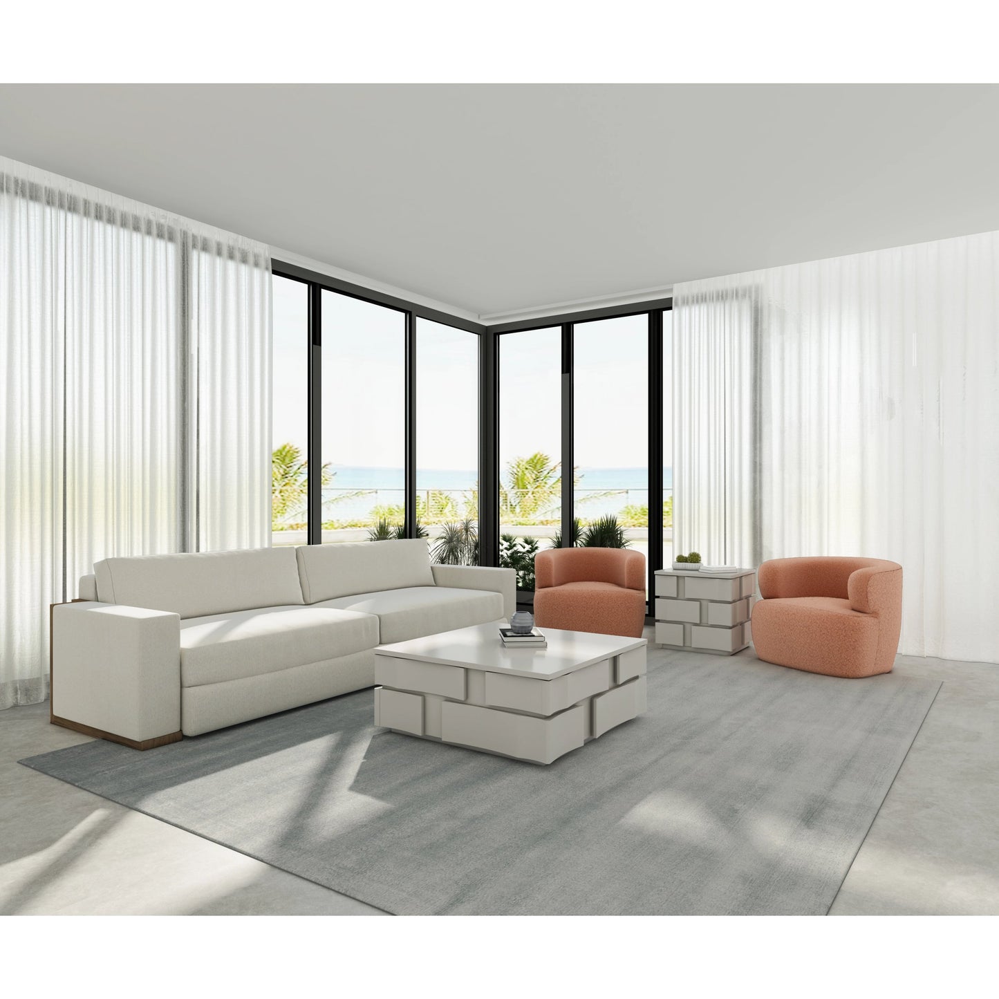 005 SI-2065179 | Lifestyle | Portico Square Cocktail Table by A.R.T. Furniture in stucco white. Made from parawood solids, resin in a modern style.