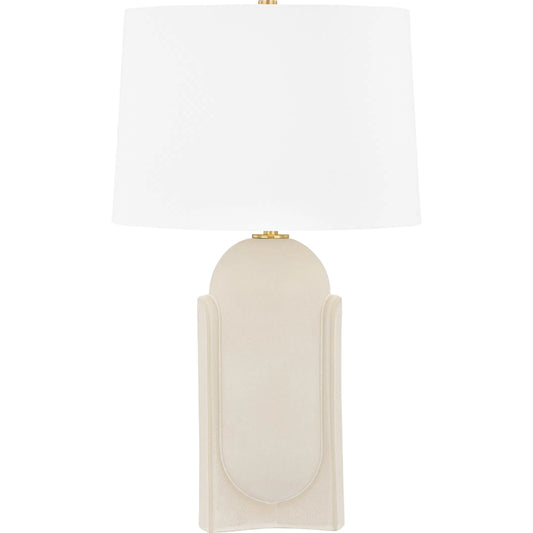 Leeston Tall Table Lamp by Hudson Valley in aged brass, ceramic moonstone sand. Made from ceramic in a eclectic & global style.