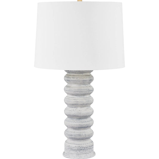 Harwinton Table Lamp by Hudson Valley in aged brass, ceramic grey white. Made from ceramic in a transitional style.
