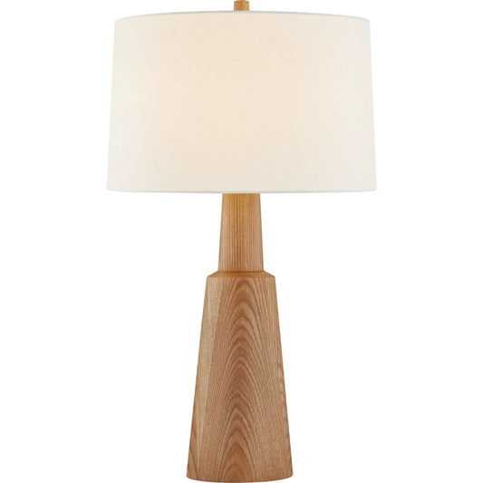 Dennis Table Lamp by Hudson Valley in aged brass. Made from wood in a transitional style.