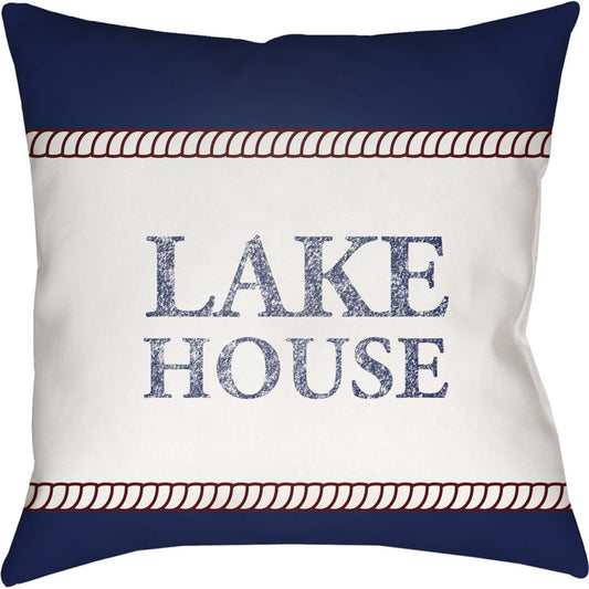 Lake House Pillow - 22310 by Livabliss in blue, white, red. Made from front: 100% polyester, back: 100% polyester in a coastal style.