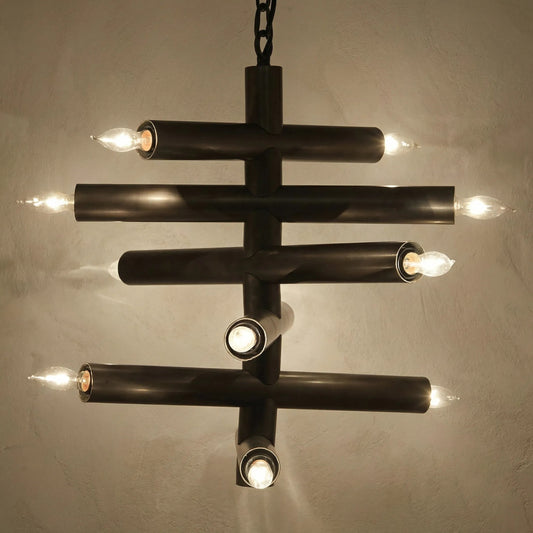 Alex Chandelier by Noir in antique silver. Made from metal in a modern style.
