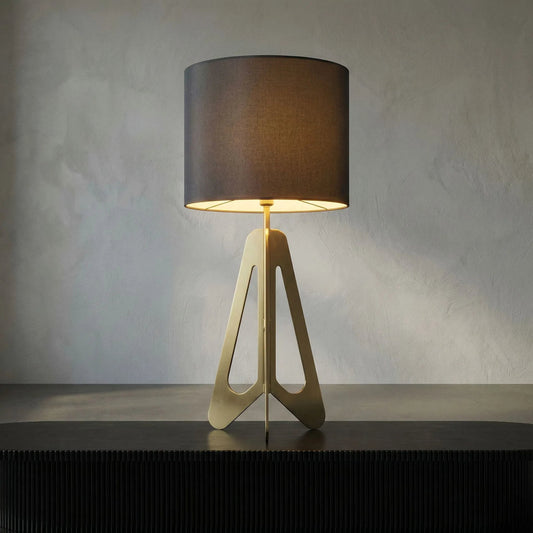 Candis Lamp with White Shade by Noir in antique brass. Made from metal in a modern style.