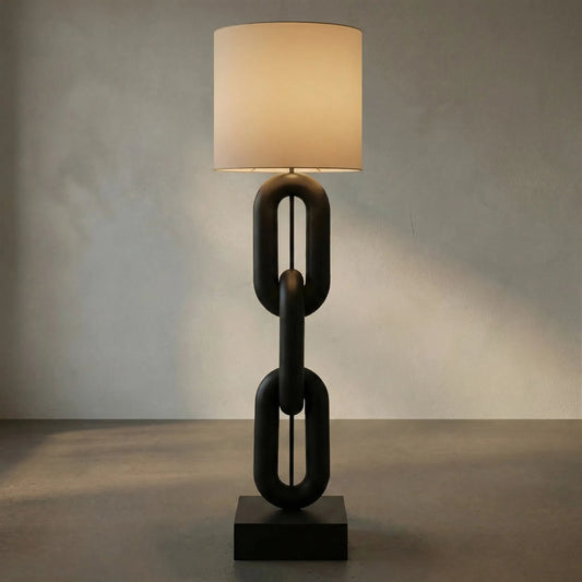 Alcatraz Floor Lamp by Noir in matte black. Made from industrial steel with silk shade in a modern style.