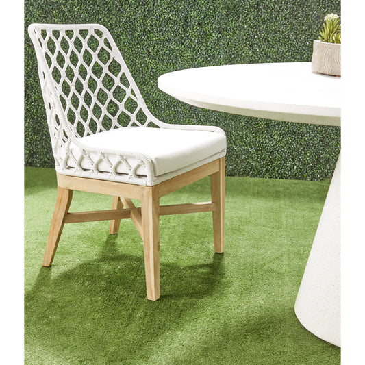 Lattis Dining Chair by Essentials For Living in gray, white speckle. Made from solid teak, aluminum, rope, 100% olefin in a coastal style.