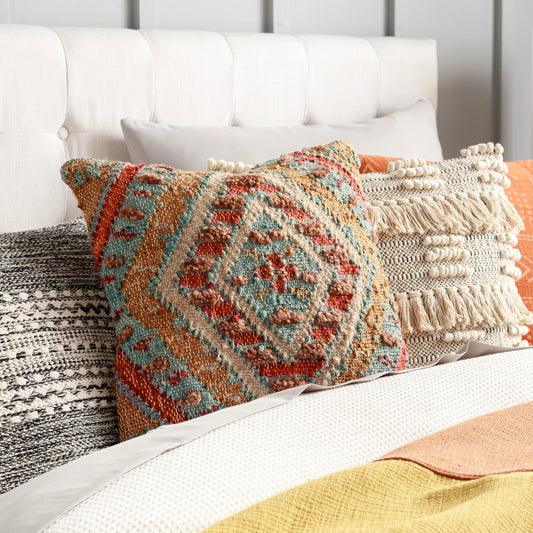 Luanda Pillow - 28846 by Surya in aqua, light beige. Made from 70% jute, 20% wool, 10% cotton, 100% cotton in a eclectic & global style.