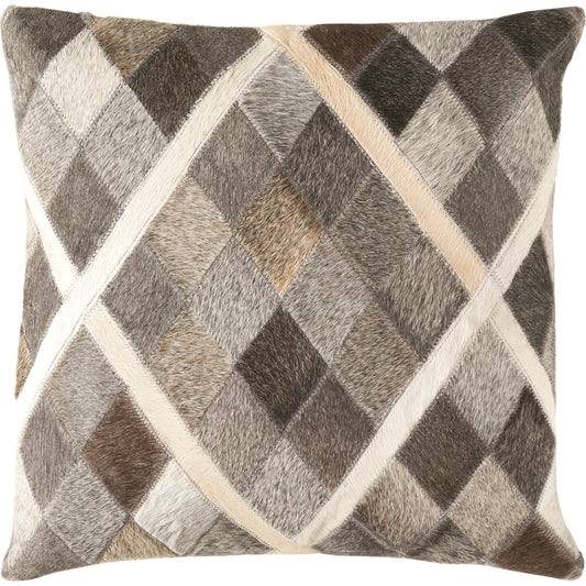001 S-230028,S-230029 | Primary Silo | Lycaon Pillow - 17929 by Surya in taupe, charcoal, wheat, dark brown, medium gray, ivory. Made from front: 100% hair on hide, back: 100% microsuede in a rustic style.