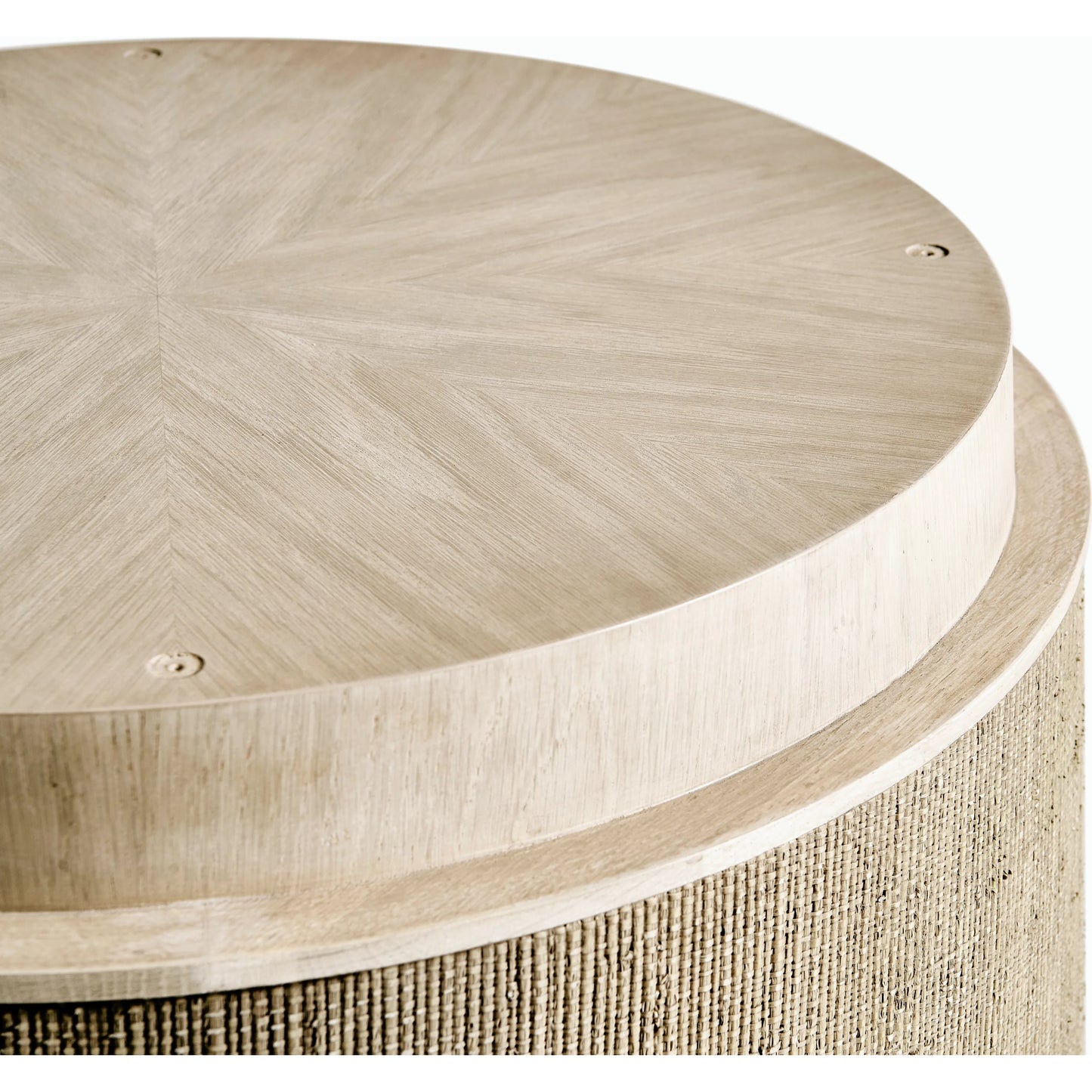 002 SI-2186260 | Closeup | Water Abyss Single Pedestal Dining by Jonathan Charles in brown and performance linen. Made from oak solids, veneers, grass cloth in a modern style.