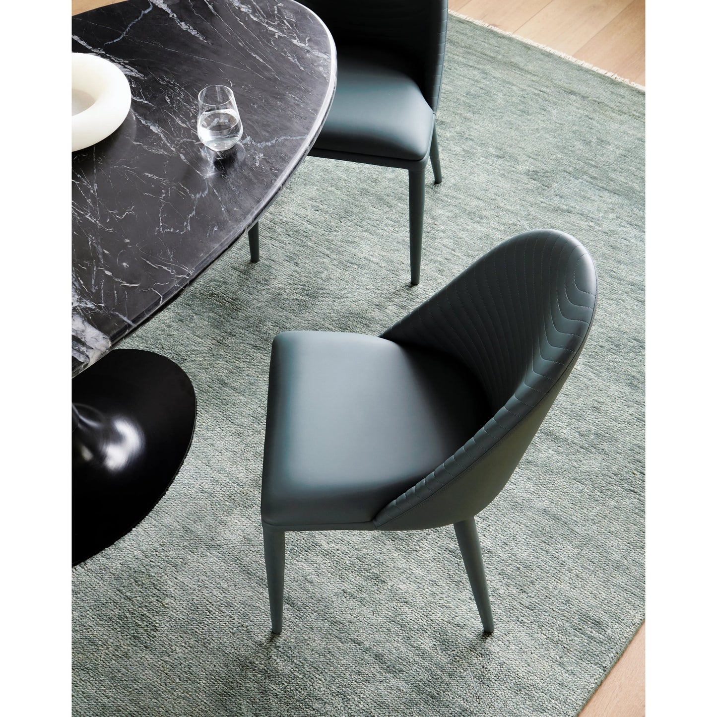 008 SI-2053489 | Lifestyle | Lacey Dining Chair - 497389 (Set of 2) by Surya in blue and hand finished. Made from upholstery: faux leather, base: metal, fill: 100% polyurethane foam in a modern style.