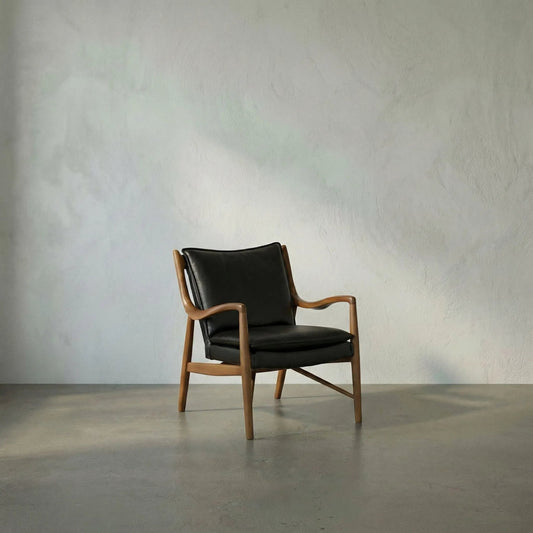 Weston Chair by Noir in dark walnut. Made from walnut, top grain leather in a traditional style.