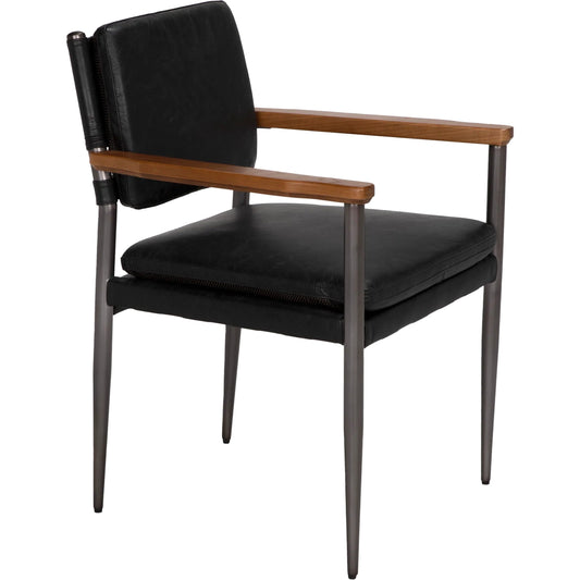 001 SI-2222937 | Primary Silo | Wooster Chair by Noir in steel gray powder coat, dark walnut, and ebony black. Made from industrial steel, walnut, and top-grain leather in a traditional style.