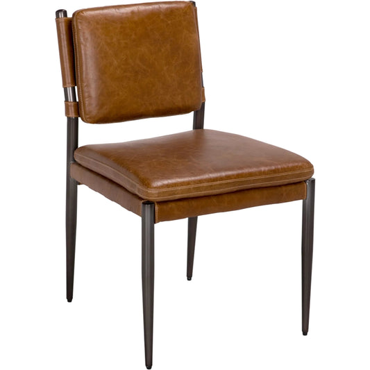 001 SI-2379028 | Primary Silo | Wooster Dining Chair by Noir in steel grey powder coat, cuba brown leather. Made from industrial steel, top grain leather in a traditional style.
