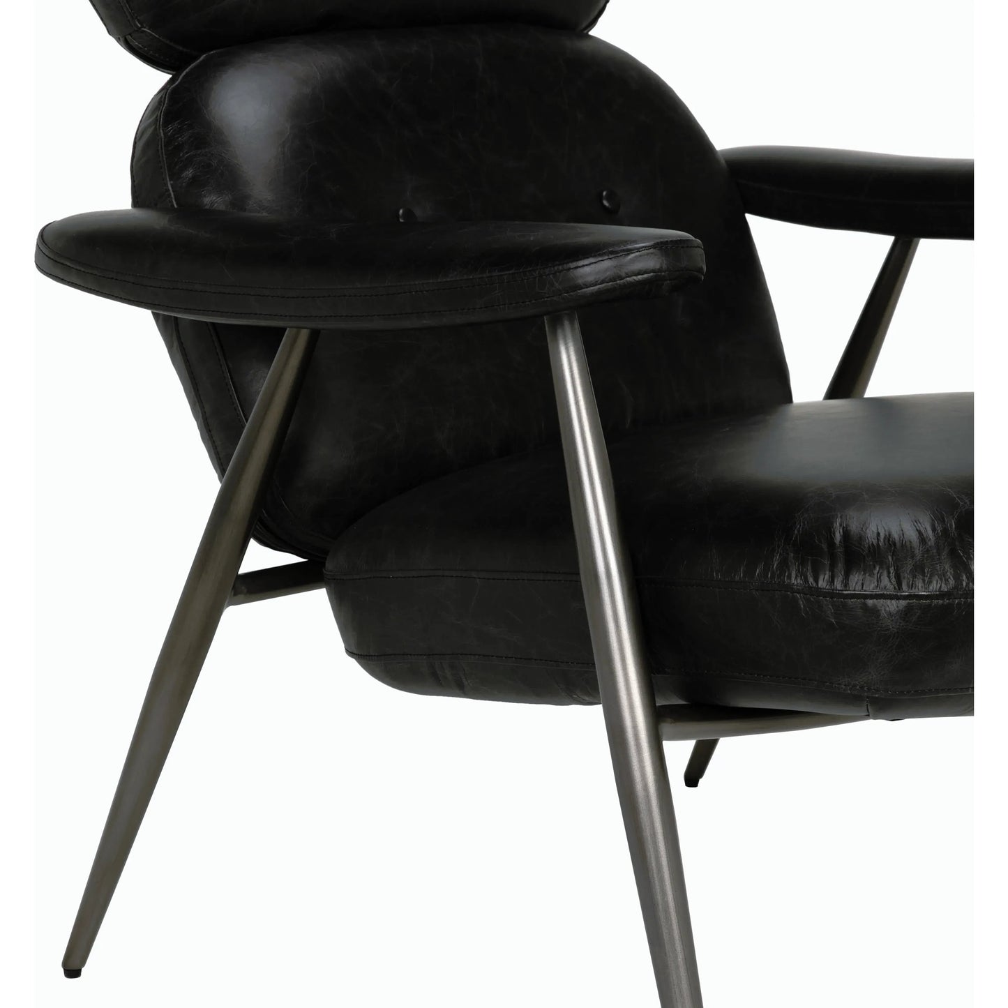 002 SI-2189479 | Unknown | Randers Arm Chair by Noir in metal and black leather. Made from industrial steel and leather in a modern style.
