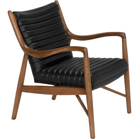 Elton Chair by Noir in dark walnut and onyx black. Made from walnut and top-grain leather in a modern style.