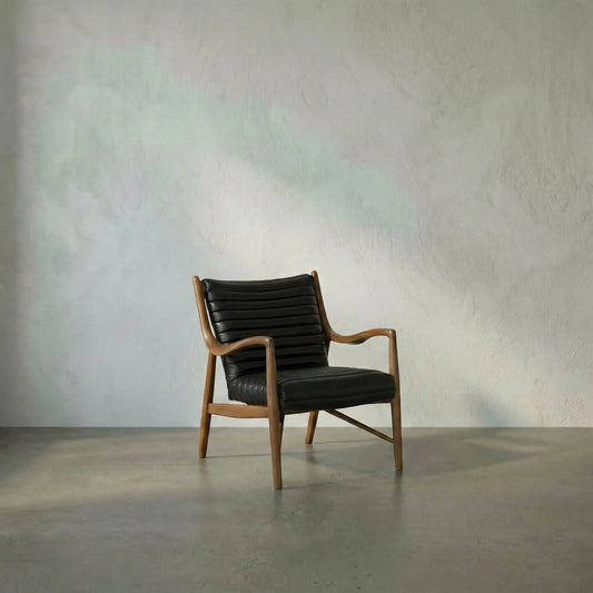 Elton Chair by Noir in dark walnut and onyx black. Made from walnut and top-grain leather in a modern style.