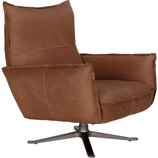 Lawrenceville Swivel Chair by Noir in brown leather. Made from leather, industrial steel in a traditional style.