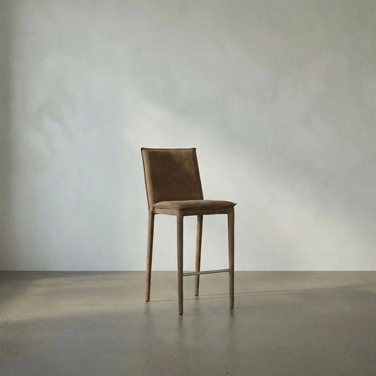Newton Counter Chair by Noir in orris brown. Made from leather, iron in a traditional style.