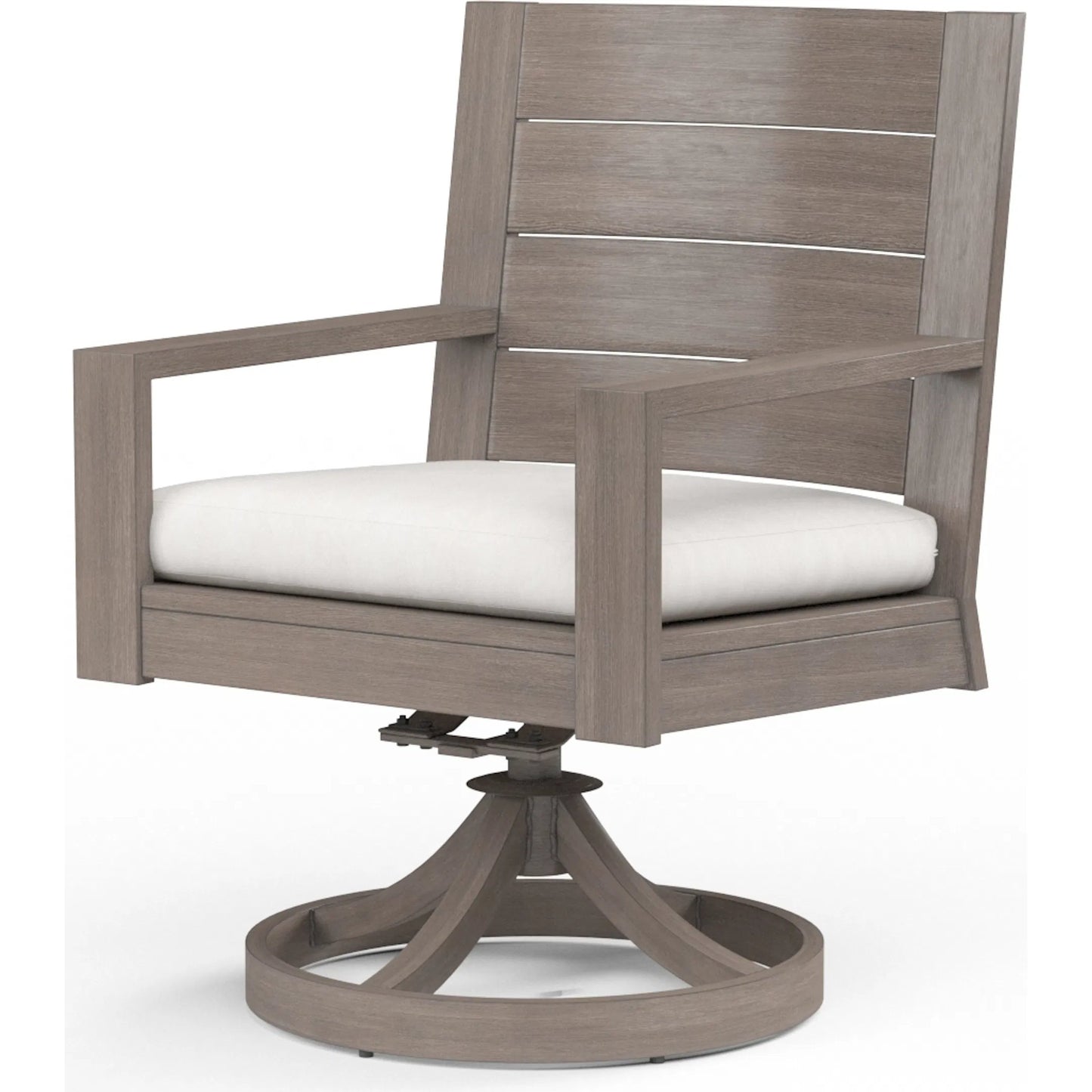 001 SI-2166946 | Primary Silo | Laguna Outdoor Swivel Dining Chair by Sunset West in driftwood. Made from aluminum in a modern style.