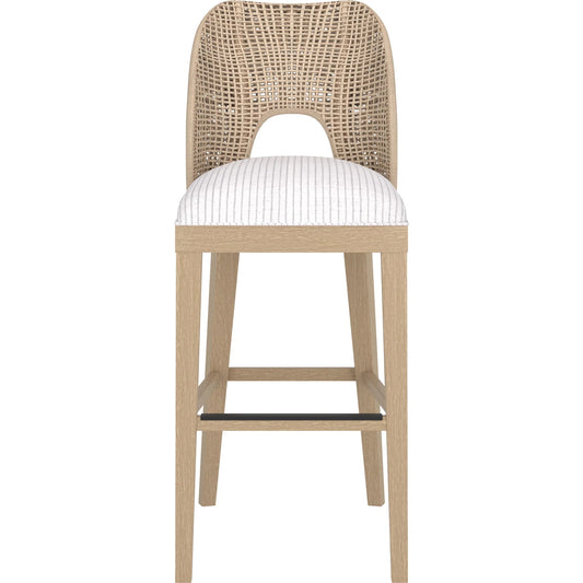 Frame Bar Stool by A.R.T. Furniture in chestnut. Made from ash, poplar solid, plank-effect flakey, quarter-sawn oak veneer, cane, foam, fabric in a transitional style.