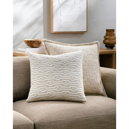 Merle Pillow - 488456 by Surya in beige, ivory, taupe. Made from front: 100% cotton, back: 100% cotton in a modern style.