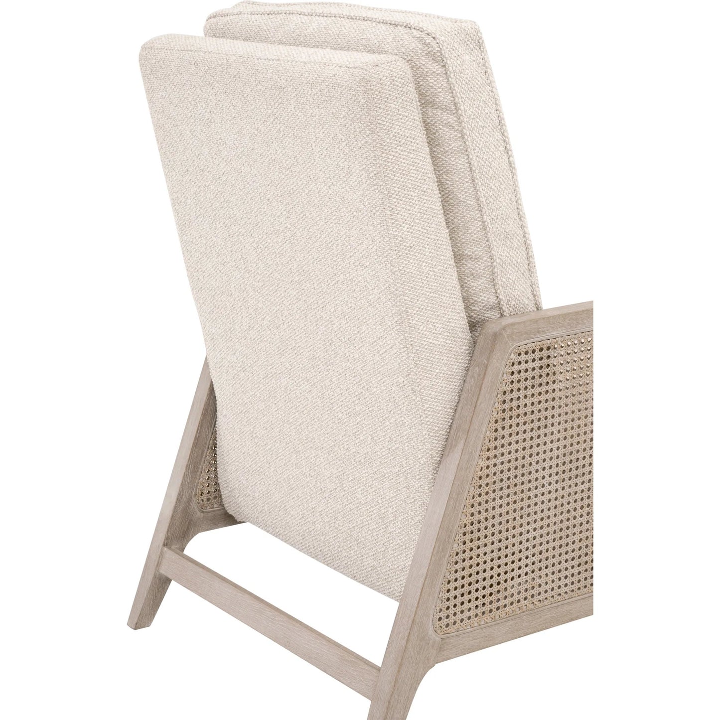 013 SI-2374649 | Closeup | Leone Recliner by Essentials For Living in livesmart gellar, linen, natural gray oak, cane. Made from solid oak wood, rattan in a transitional style.