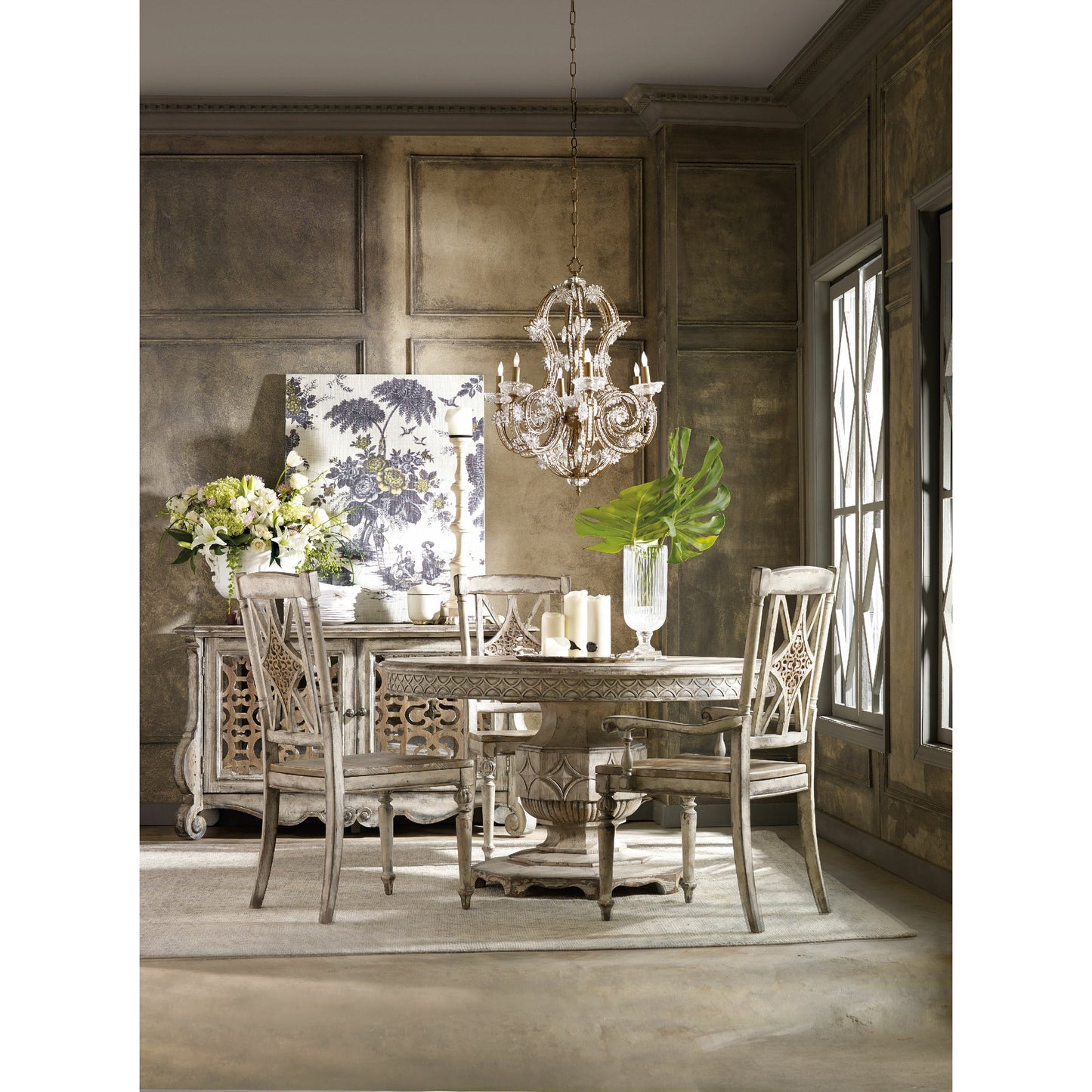 002 SI-1748611 | Lifestyle | Chatelet Fretback Arm Chair (Set of 2) by Hooker Furniture in caramel froth, paris vintage. Made from hardwoods in a traditional style.