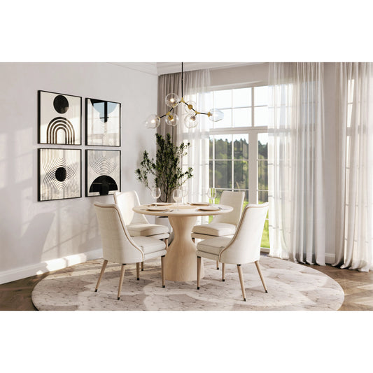 Water Seamount Oak Pedestal Table by Jonathan Charles in beige and bleached oak. Made from oak in a modern style.